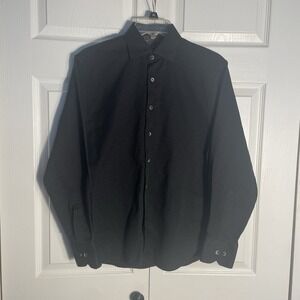 Visconti Black Shirt Men S Black Button Down Long Sleeve Textured Cotton Blend‎